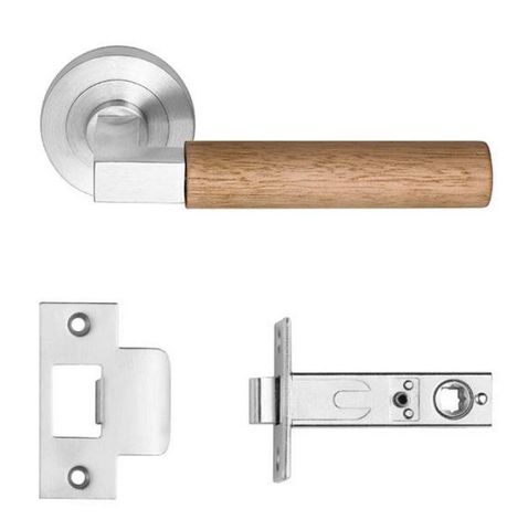 DESIGNER DOORWARE TIMBER LANEX LEVER SET ON R10 ROSE INC. LATCH BOLT