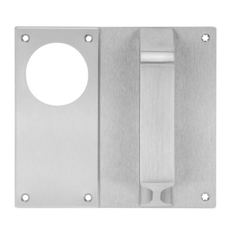 LOCKWOOD 221D DETENTION PLATE W/CYL HOLE + PULL HANDLE LH SS