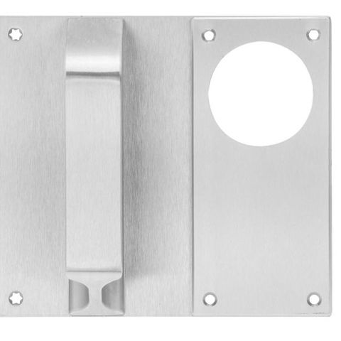 LOCKWOOD 221D DETENTION PLATE W/CYL HOLE + PULL HANDLE RH SS
