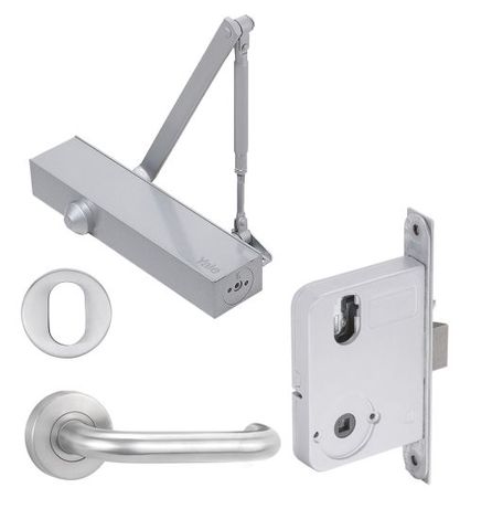 YALE KIT W/LOCK, ADJUST DOOR CLOSER & S2 LEVER SET & ESCUT