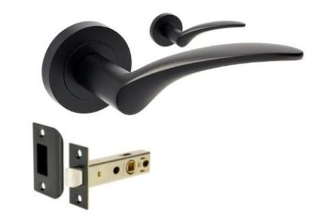 ZANDA 7033 APOLLO ROUND ROSE PASSAGE SET WITH LATCH BLK