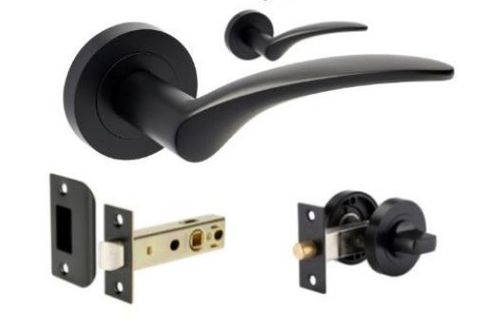 ZANDA 7034 APOLLO ROUND LEVER SET W/LATCH + PRIVACY KIT BLK