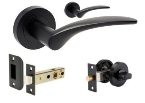 Zanda 7034.BLK 7034 Apollo Round Lever Set W/Latch + Privacy Kit BLK