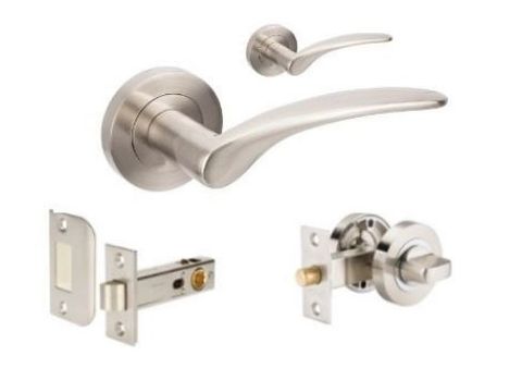 ZANDA 7034 APOLLO ROUND LEVER SET W/LATCH + PRIVACY KIT BN