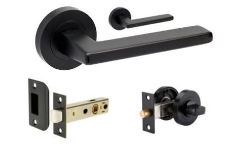 ZANDA 7108 VECTOR ROUND LEVER SET W/LATCH + PRIVACY KIT BLK