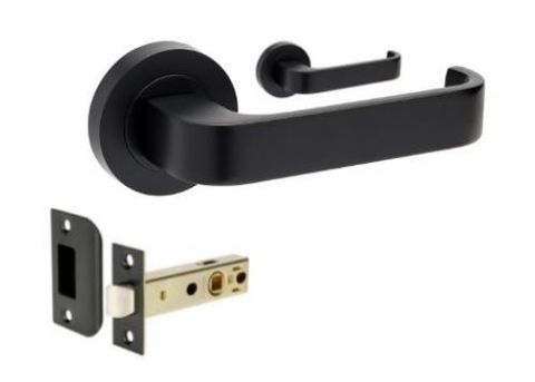 ZANDA 7314 STREAMLINE ROUND ROSE PASSAGE SET W/LATCH BLK