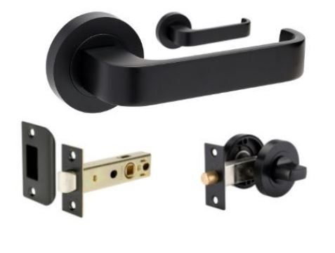 ZANDA 7315 STREAMLINE ROUND LEVERSET W/LATCH + PRIV KIT BLK