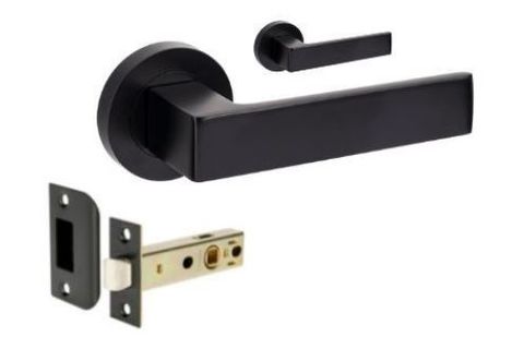 ZANDA 10081 BOSTON ROUND ROSE PASSAGE SET WITH LATCH BLK