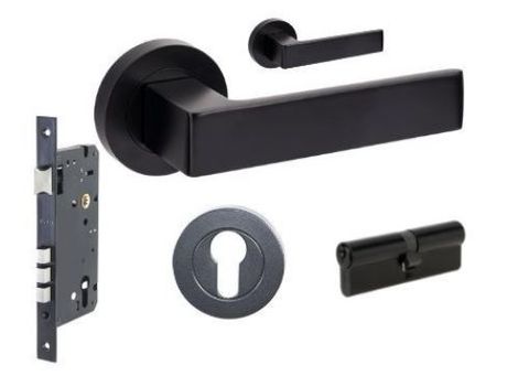 ZANDA 10084.3 BOSTON ROUND ENTRANCE SET W/LOCK + FURN BLK