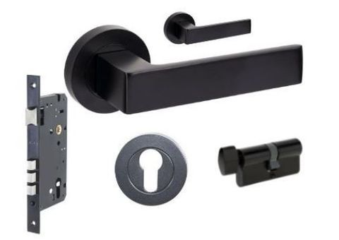 ZANDA 10084.4 BOSTON ROUND ENTRANCE SET W/LOCK + FURN BLK