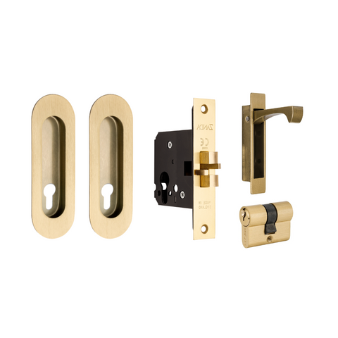 Zanda 1188.SB 1188 Sliding Lock Kit W/Lock, Flush Pulls + Dbl Cyl SB