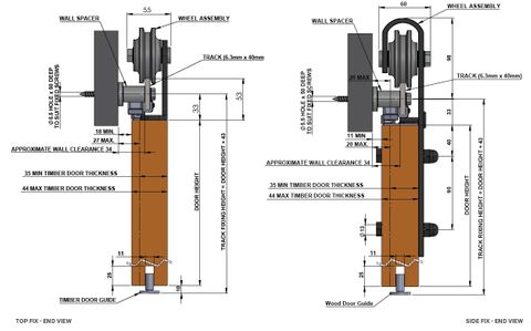 COWDROY BD25020 BARN DOOR SIDE FIX 1000MM PACKED SET SGL DOOR