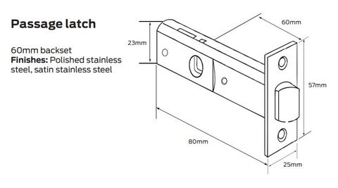 LEGGE - SCHLAGE 6000/7000/8000/9000 SERIES TUBULAR PASSAGE LATCH