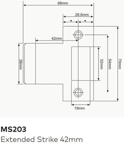 DORMAKABA MS203 MS SERIES EXTENDED STRIKE 42MM SSS