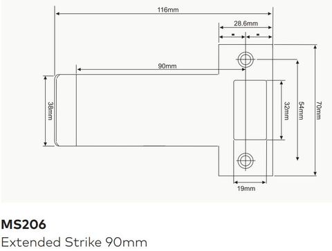 DORMAKABA MS206 MS SERIES EXTENDED STRIKE 90MM SSS