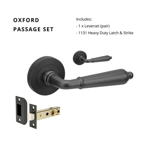 ZANDA 10071 OXFORD ROUND ROSE PASSAGE SET WITH LATCH BLK