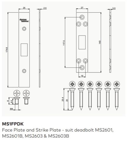 DORMAKABA MS1FPDK- MS2601 / MS2603 FACE & STRIKE PLATES