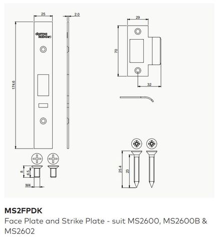 DORMAKABA MS2FPDK- MS2600 / MS2602 / MS2604 FACE & STRIKE PLATES