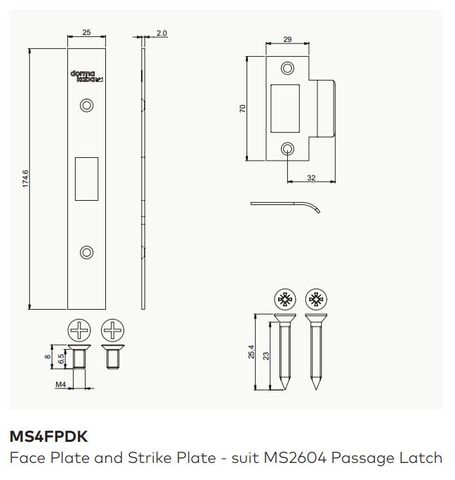 DORMAKABA MS4FPDK- MS2604 PASSAGE FACE & STRIKE PLATES