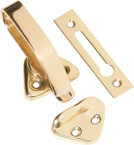 TRADCO HOPPER WINDOW FASTENER POLISHED BRASS L74XW39XP31MM