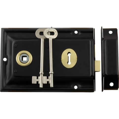 Tradco TRA2000 Rim Lock Brass Trim Matt Black