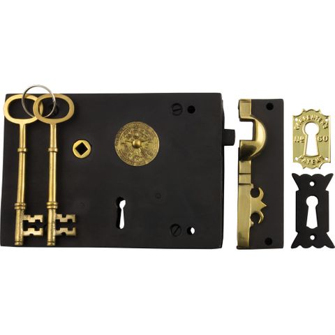 Tradco TRA2005 Rim Lock Carpenters Left Hand Unlacquered Brass MB