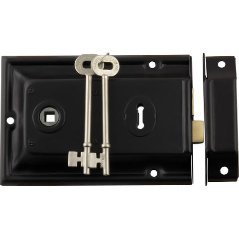 Tradco TRA2013 Rim Lock Black Trim Matt Black Backset 112mm
