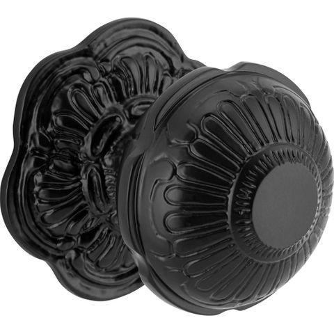 Tradco TRA20371 Centre Door Knob Ornate Matt Black Backplate 80mm