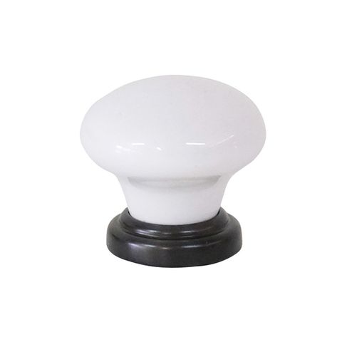 TRADCO CUPBOARD KNOB WHITE PORCELAIN ANTIQUE BRASS D38XP36MM