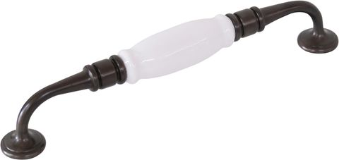 TRADCO CABINET PULL HANDLE WHITE PORCELAIN ANTIQUE BRASS
