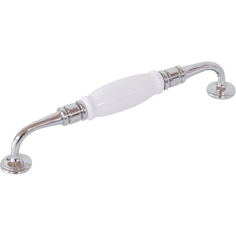 TRADCO CABINET PULL HANDLE WHITE PORCELAIN CHROME PLATED
