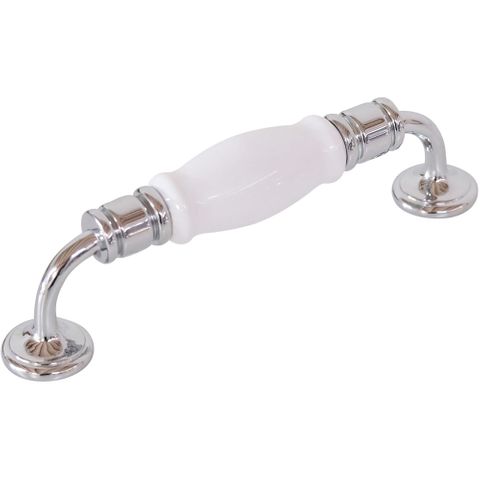 Tradco TRA21047 Cabinet Pull Handle White Porcelain Chrome Plated
