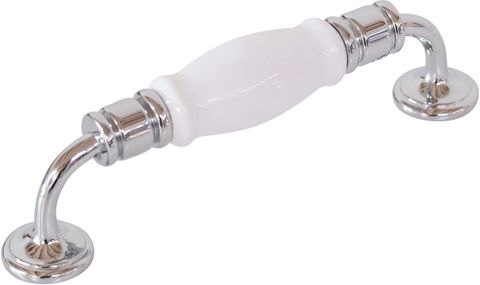 TRADCO CABINET PULL HANDLE WHITE PORCELAIN CHROME PLATED