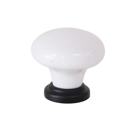 TRADCO CUPBOARD KNOB WHITE PORCELAIN MATT BLACK D32XP30MM