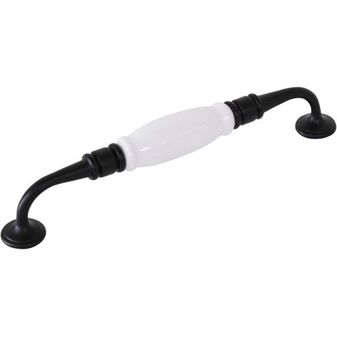 TRADCO CABINET PULL HANDLE WHITE PORCELAIN MATT BLACK