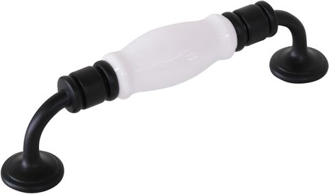 TRADCO CABINET PULL HANDLE WHITE PORCELAIN MATT BLACK