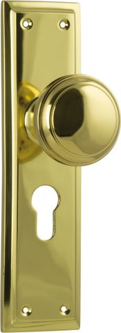 TRADCO DOOR KNOB MILTON EURO PAIR UNLACQUERED POLISHED BRASS