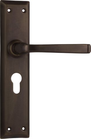 TRADCO DOOR LEVER MENTON EURO PAIR ANTIQUE BRASS