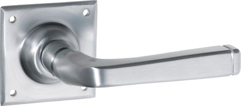 TRADCO DOOR LEVER MENTON SQUARE ROSE PAIR SATIN CHROME