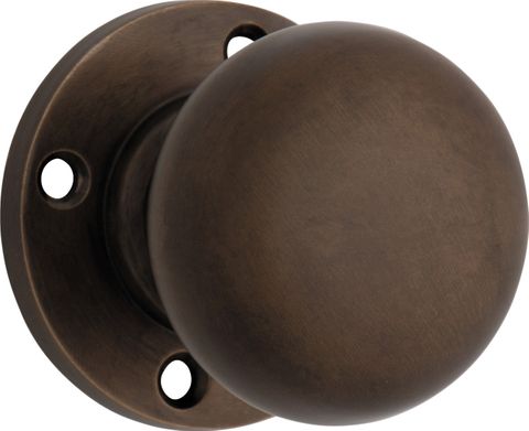 TRADCO DOOR KNOB RETRO FIT ROUND ROSE PAIR ANTIQUE BRASS