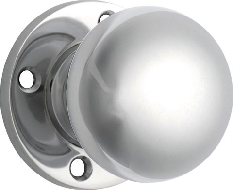 TRADCO DOOR KNOB RETRO FIT ROUND ROSE PAIR CHROME PLATED