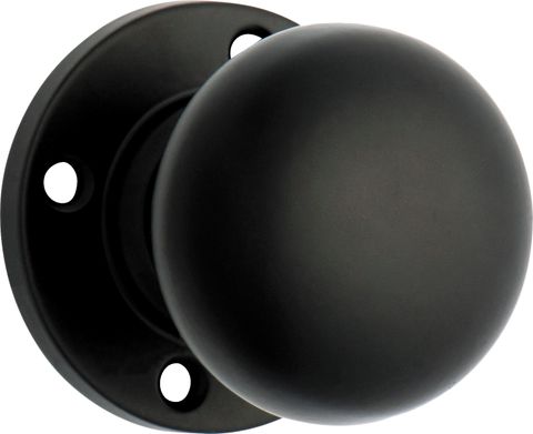 TRADCO DOOR KNOB RETRO FIT ROUND ROSE PAIR MATT BLACK