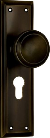 TRADCO DOOR KNOB MILTON EURO PAIR ANTIQUE BRASS