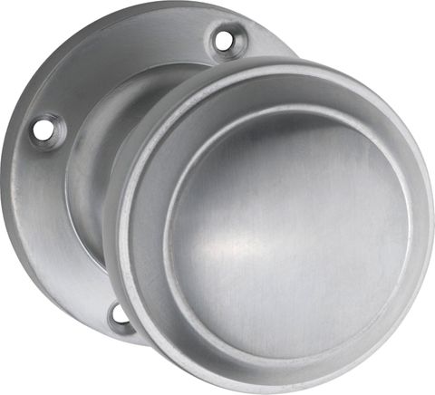 TRADCO DOOR KNOB MILTON ROUND ROSE PAIR SATIN CHROME