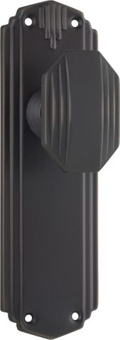 TRADCO DOOR KNOB NAPIER ART DECO LATCH PAIR ANTIQUE COPPER