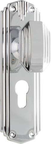 TRADCO DOOR KNOB NAPIER ART DECO EURO PAIR CHROME PLATED