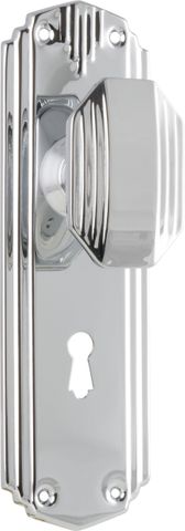 TRADCO DOOR KNOB NAPIER ART DECO LOCK PAIR CHROME PLATED
