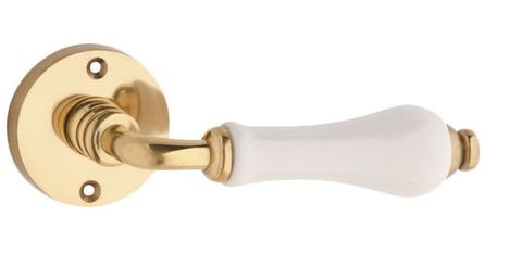 Tradco TRA0827 Door Lever Exeter Round Rose Pair Ivory Porcelain PB