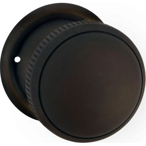Tradco TRA0851 Door Knob Milled Edge Round Rose Pair Antique Brass