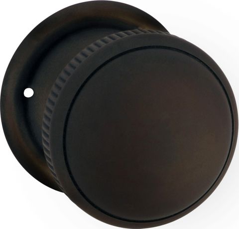 TRADCO DOOR KNOB MILLED EDGE ROUND ROSE PAIR ANTIQUE BRASS